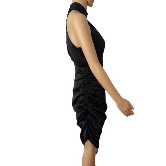NWD Cinq A Sept Naya Black Silk Ruched Asymmetric Silk High Neck Dress Sz 2 - Picture 5 of 12